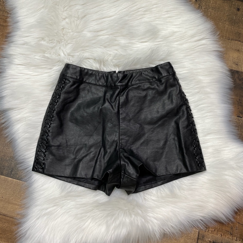 TopShop black faux leather high waisted shorts